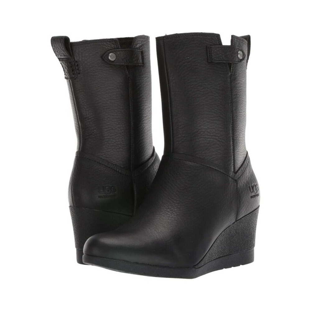 Ugg Women's Potrero Waterproof Wedge Bootie Leather Black Size US 10